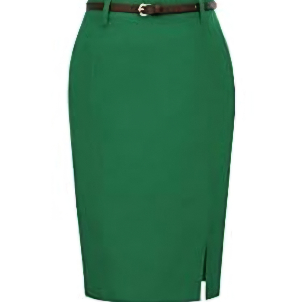 Kate Kasin Elegant Bodycon Green Pencil Skirt Without Belt, Green, XXL